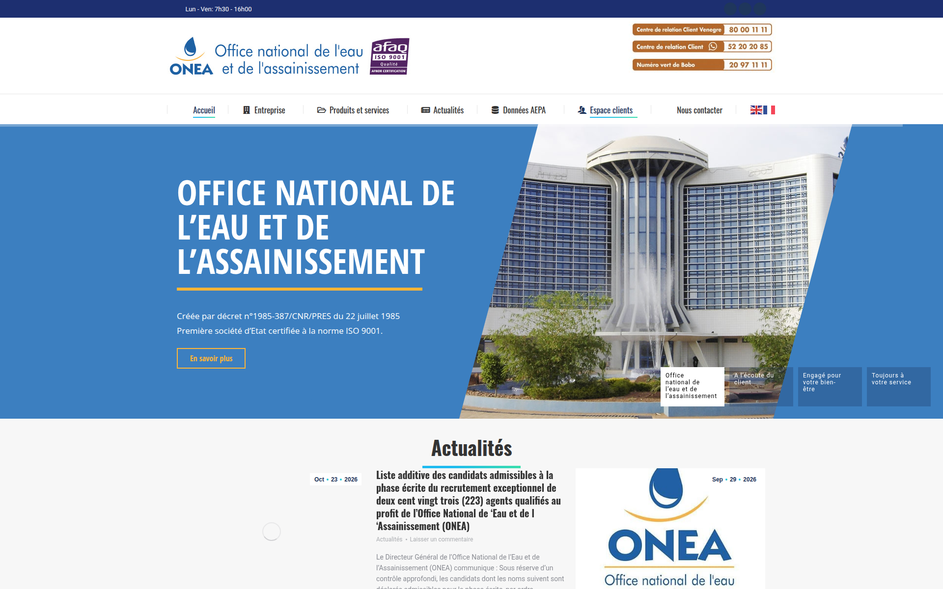 onea.bf 主页截图
