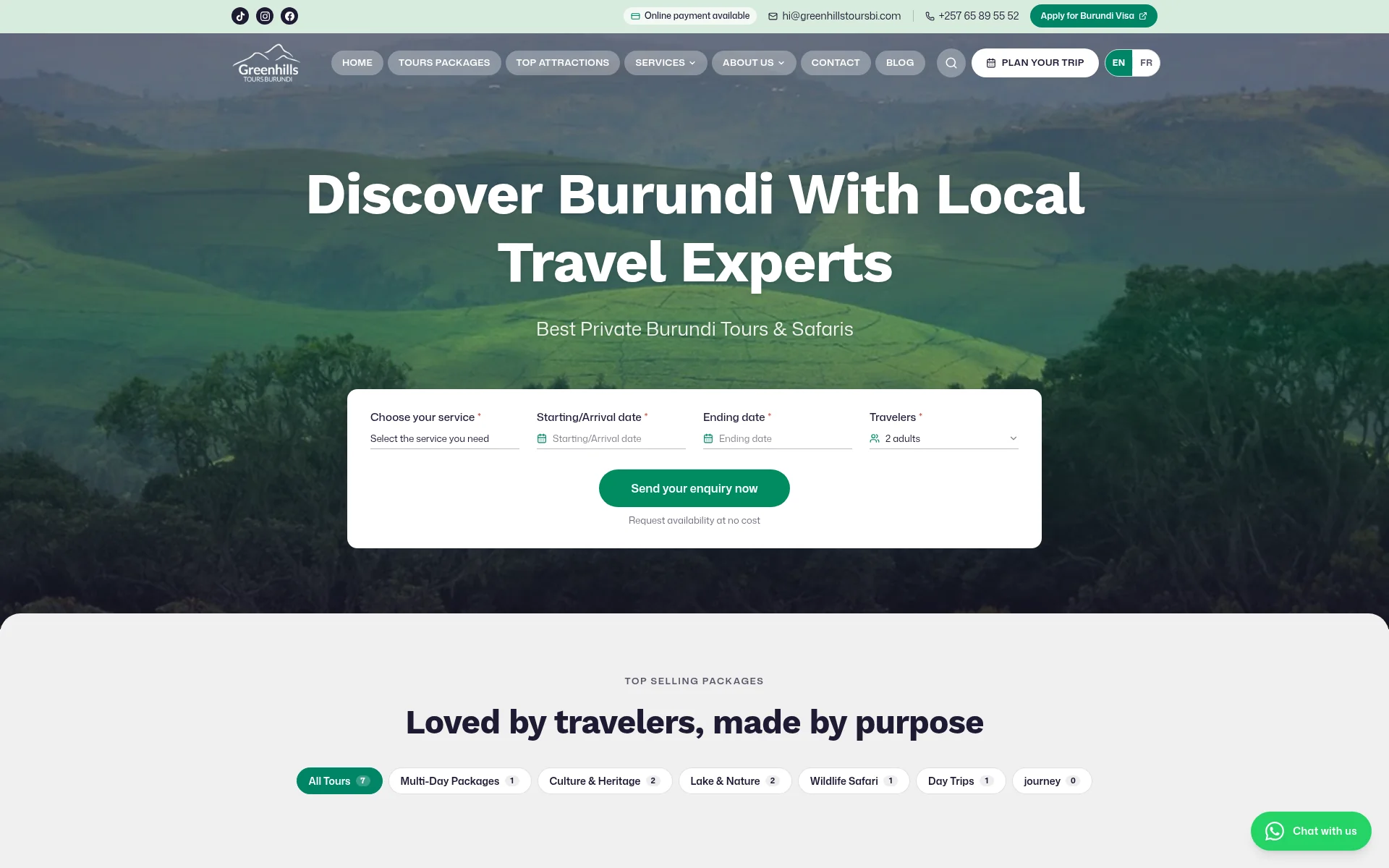 greenhillstoursbi.com 主页截图