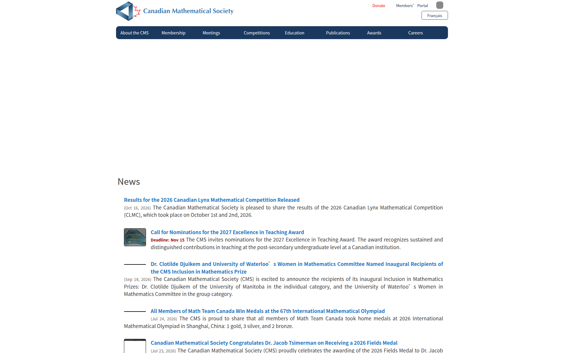 cms.math.ca 主页截图