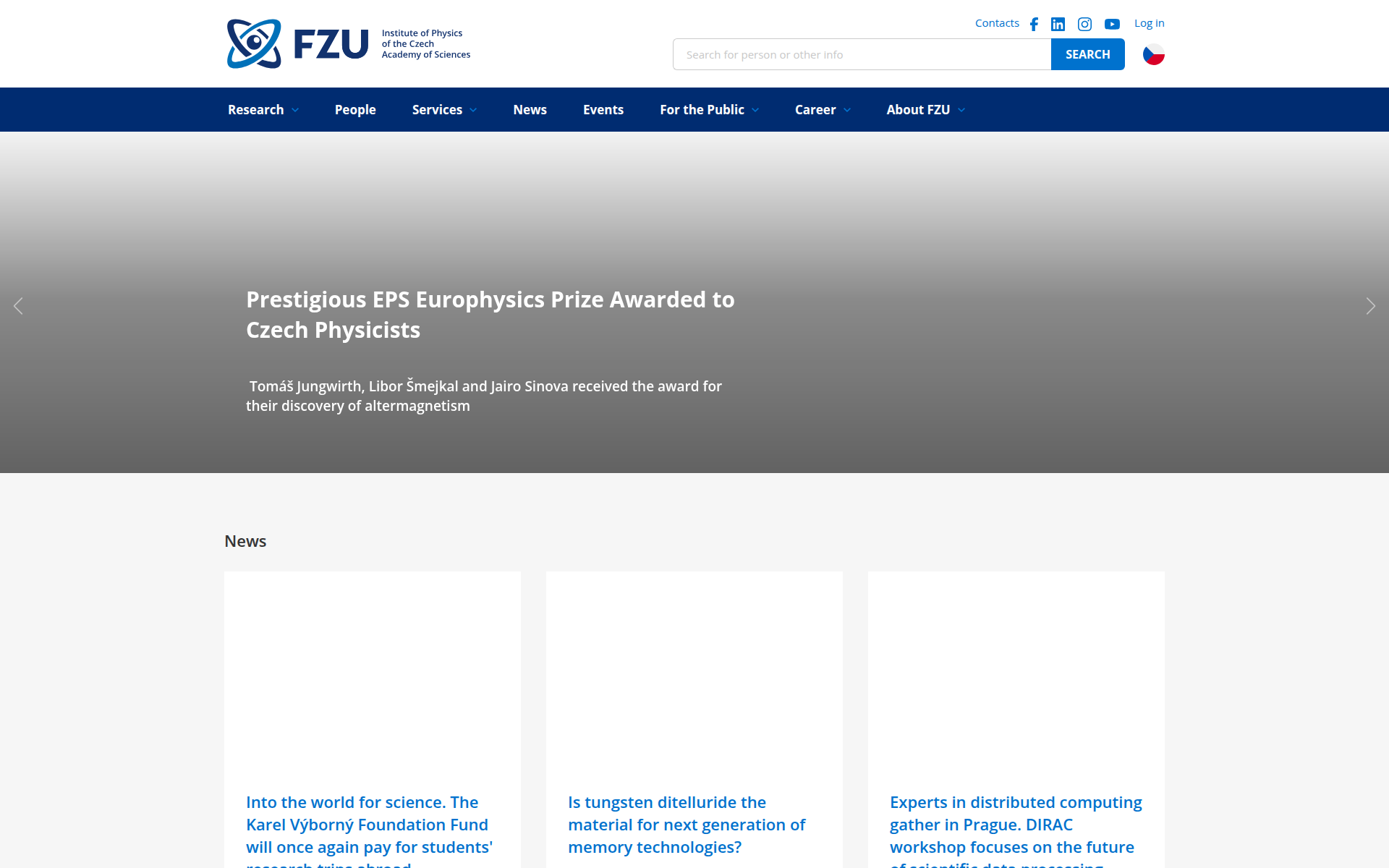 fzu.cz 主页截图