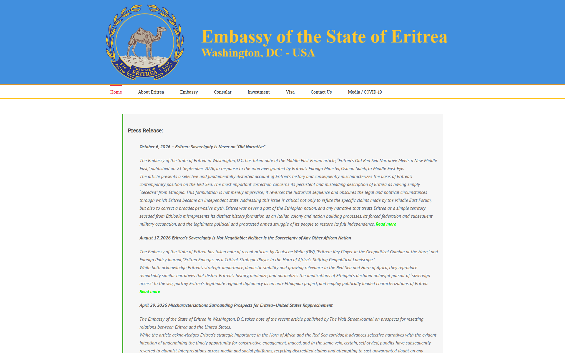 embassyeritrea.org 主页截图