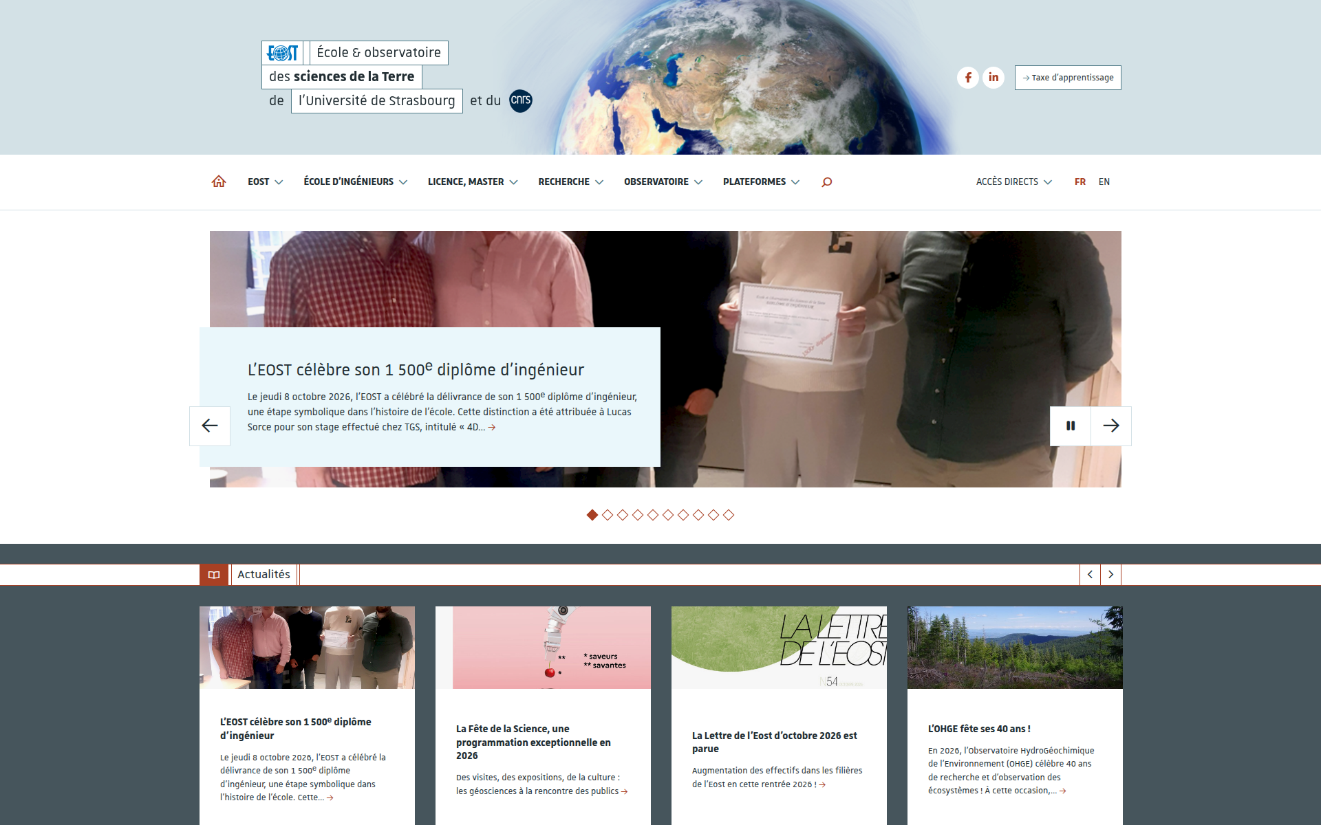 eost.unistra.fr 主页截图
