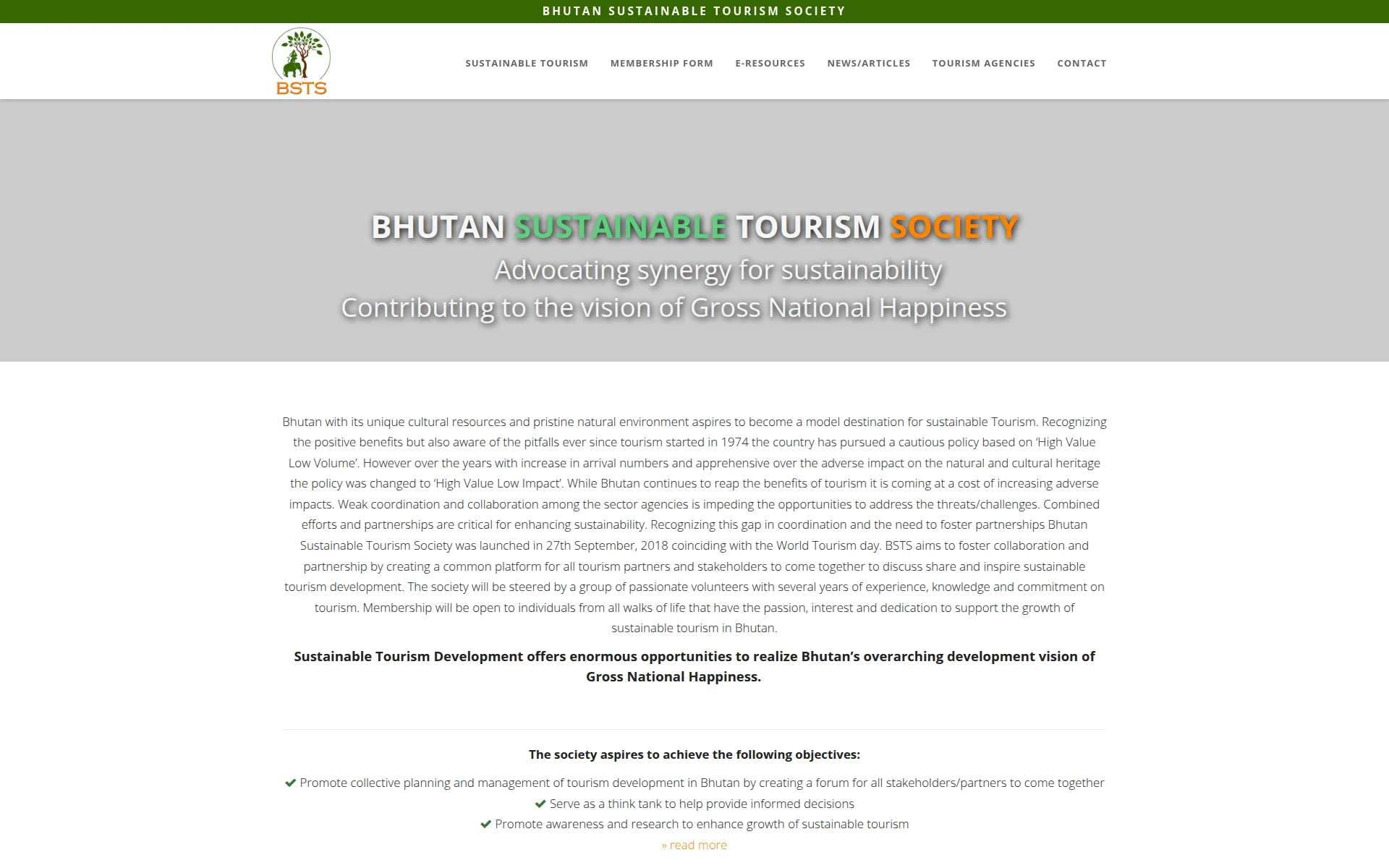 bhutantourismsociety.com 主页截图