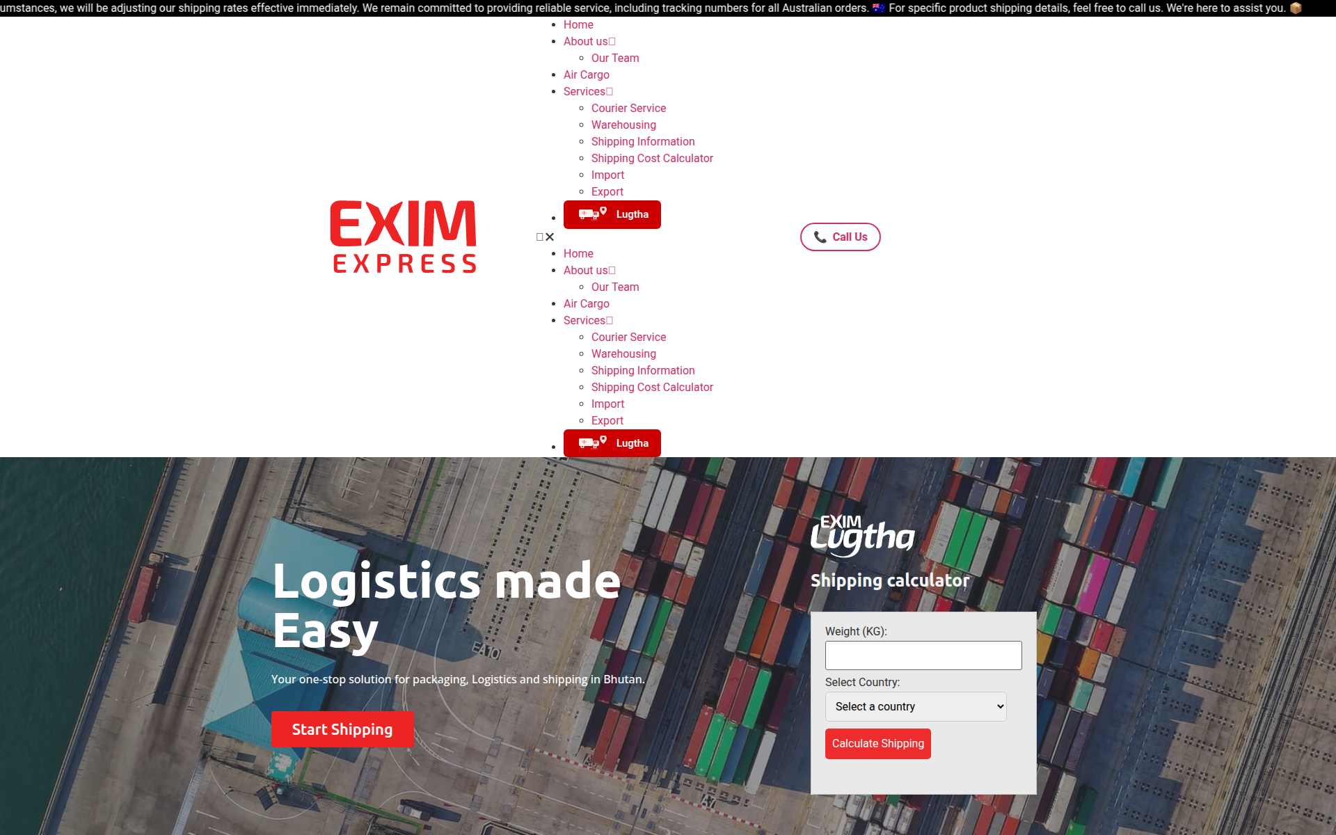 eximexpress.bt 主页截图