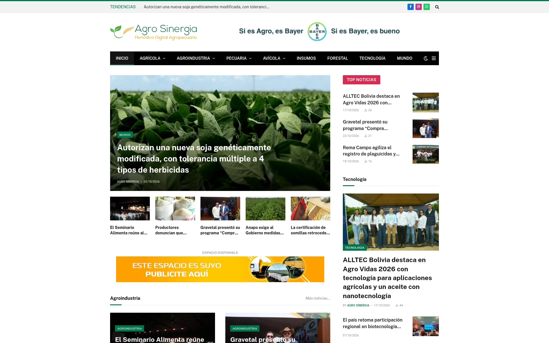 agrosinergia.com.bo 主页截图