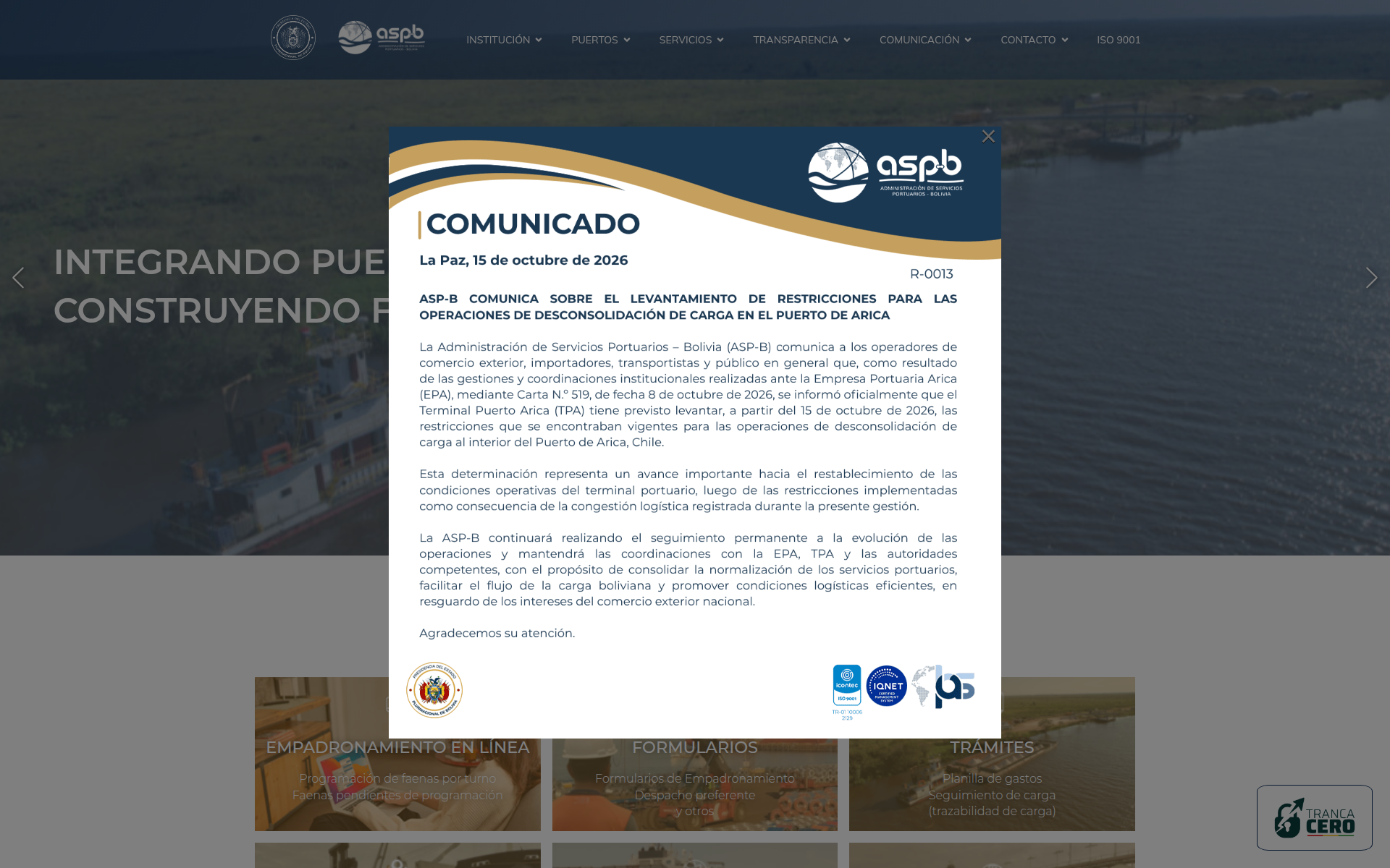 aspb.gob.bo 主页截图