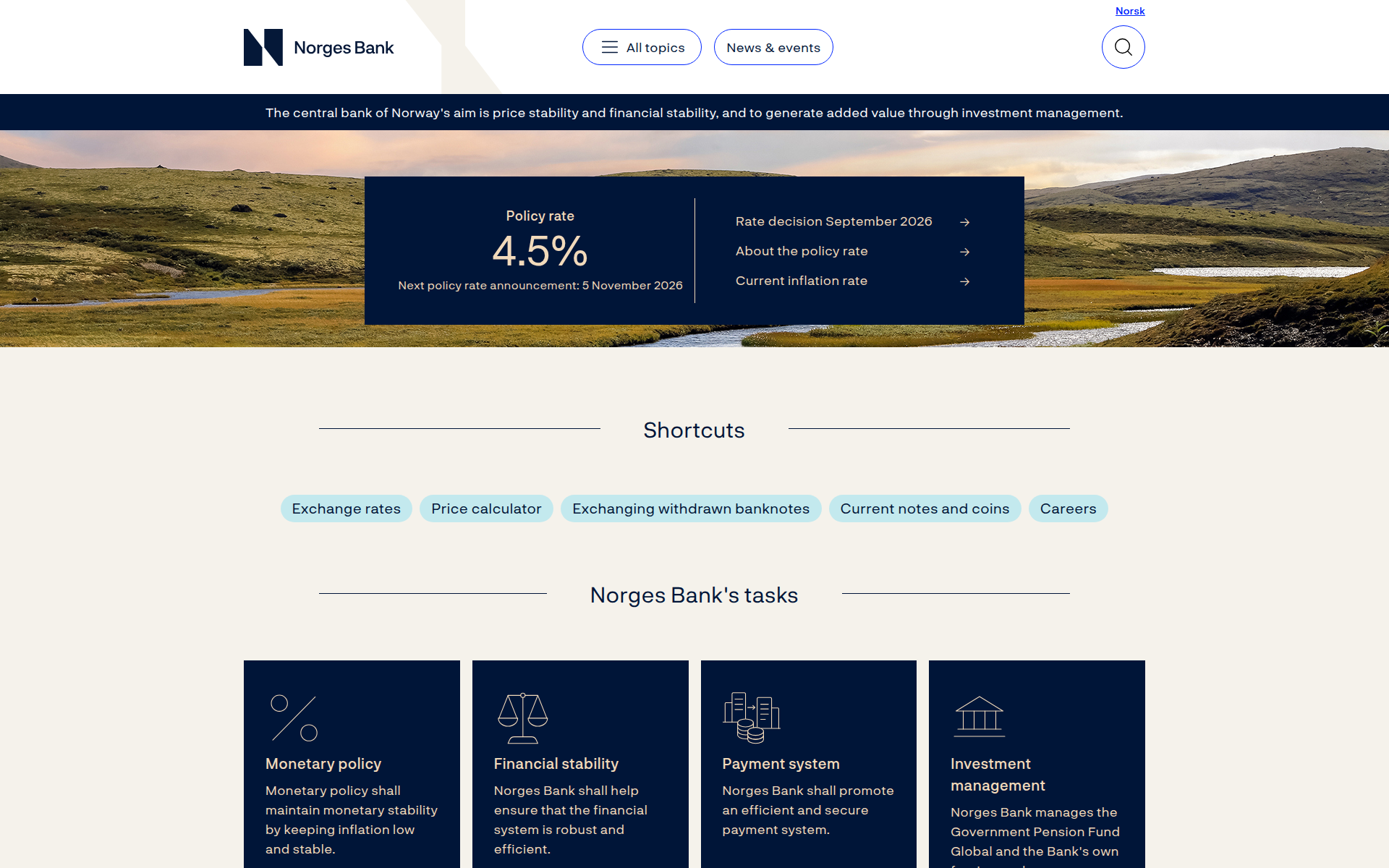 norges-bank.no 主页截图