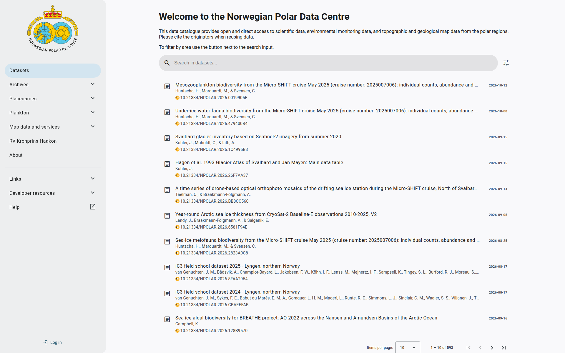data.npolar.no 主页截图